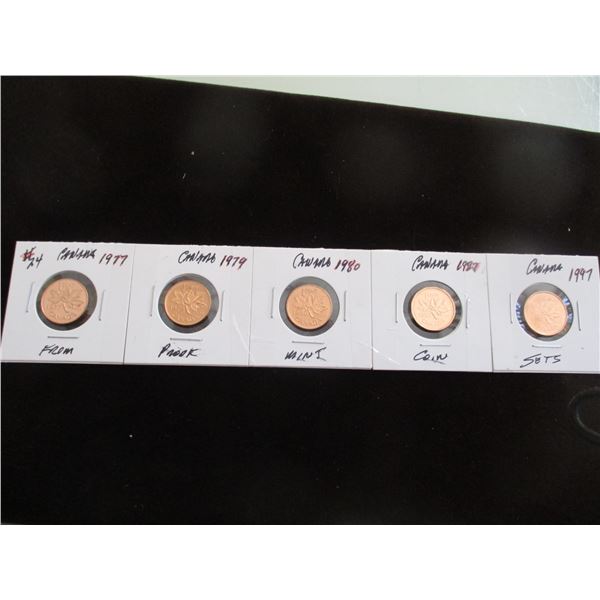 1977,1979, 1980, 1987, 1997 PROOF CAMEO LAST OF CANADA MINT COINS