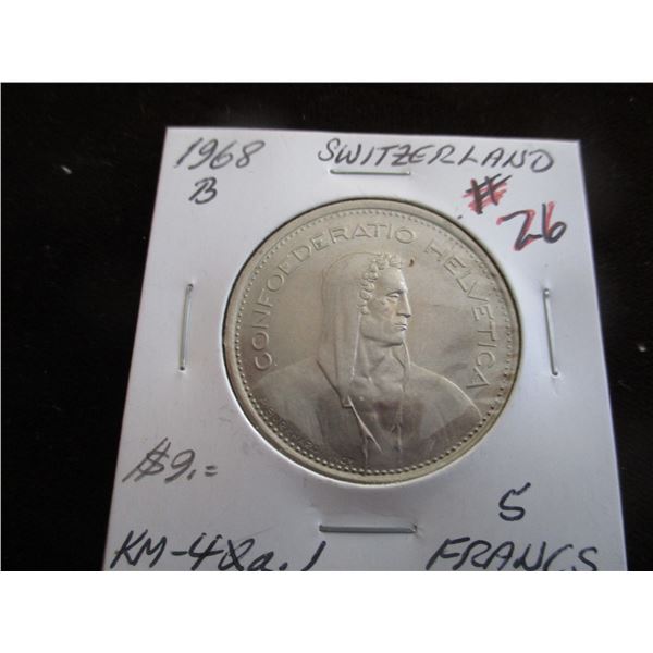 1968 B SWITZERLAND SILVER 5 FRANCS