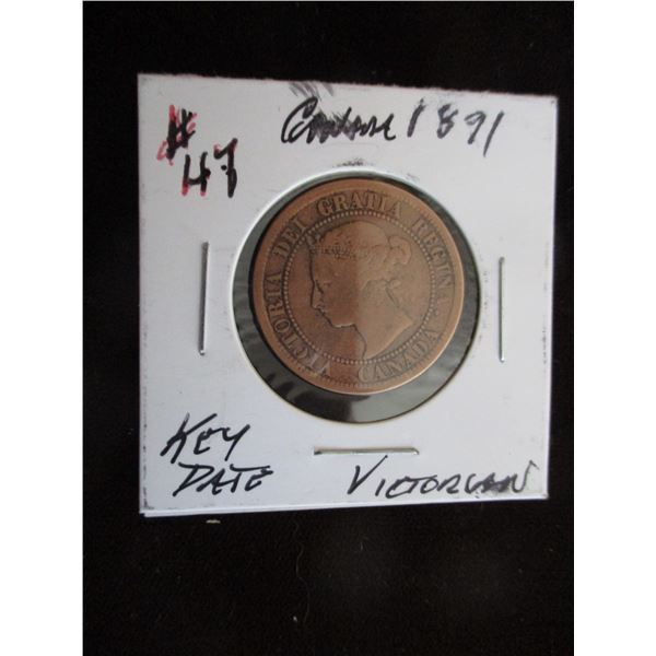 1891 CANADA KEY DATE VICTORIAN LARGE PENNY