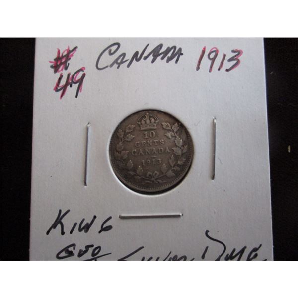 1913 CANADA KING GEORGE V SILVER DIME