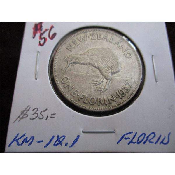 1937 KEY DATE NEW ZEALAND SILVER FLORIN