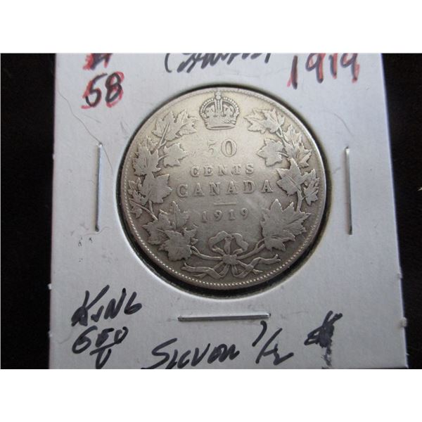 1919 CANADA KING GEORGE V SILVER HALF DOLLAR