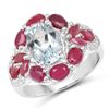 Plated Rhodium Aquamarine Ruby and White Topaz Ring