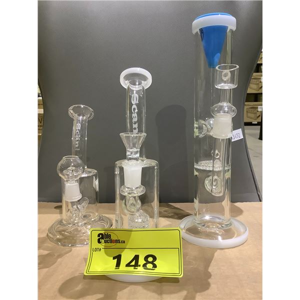 *NEW* 3 ASSORTED SIZE GLASS BONGS INCLUDING; SCAN & MORE