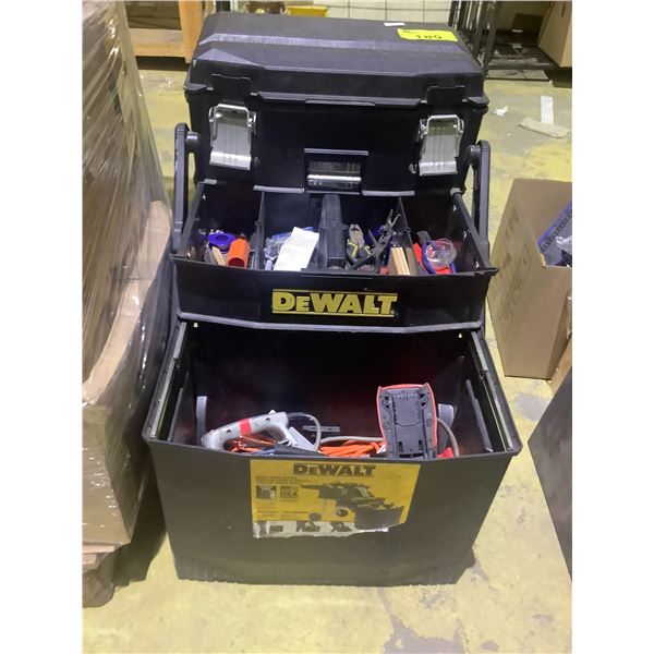 STANLEY ROLLING 3-TIER PULL-OUT TOOLBOX WITH ASSORTED CONTENTS INCLUDING; BLACK & DECKER JIGSAW,