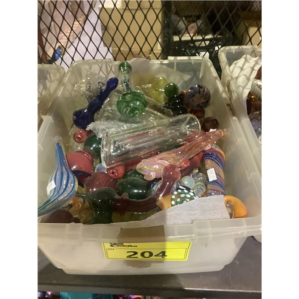 BIN OF ASSORTED GLASS PIPES