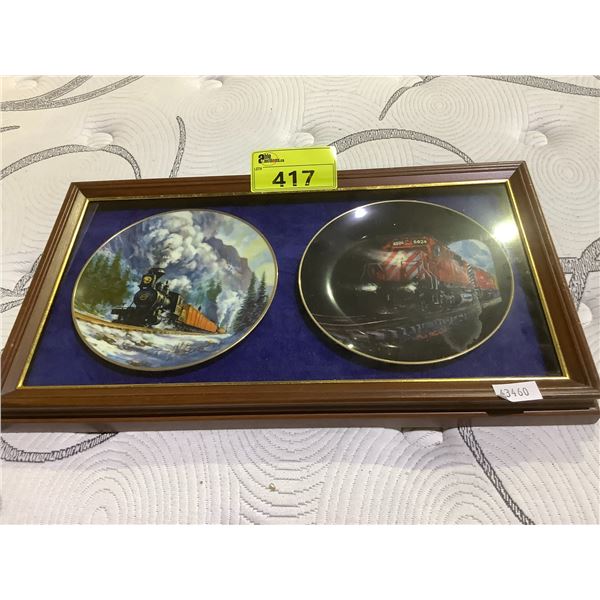 FRAMED CANADIAN PACIFIC LAST SPIKE CENTENNIAL 1885-1985 LIMITED EDITION COLLECTIBLE PLATE 1 & 2