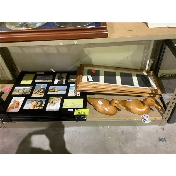 ASSORTED ITEMS INCLUDING; PHOTO FRAMES & 2 WOOD MALLARDS