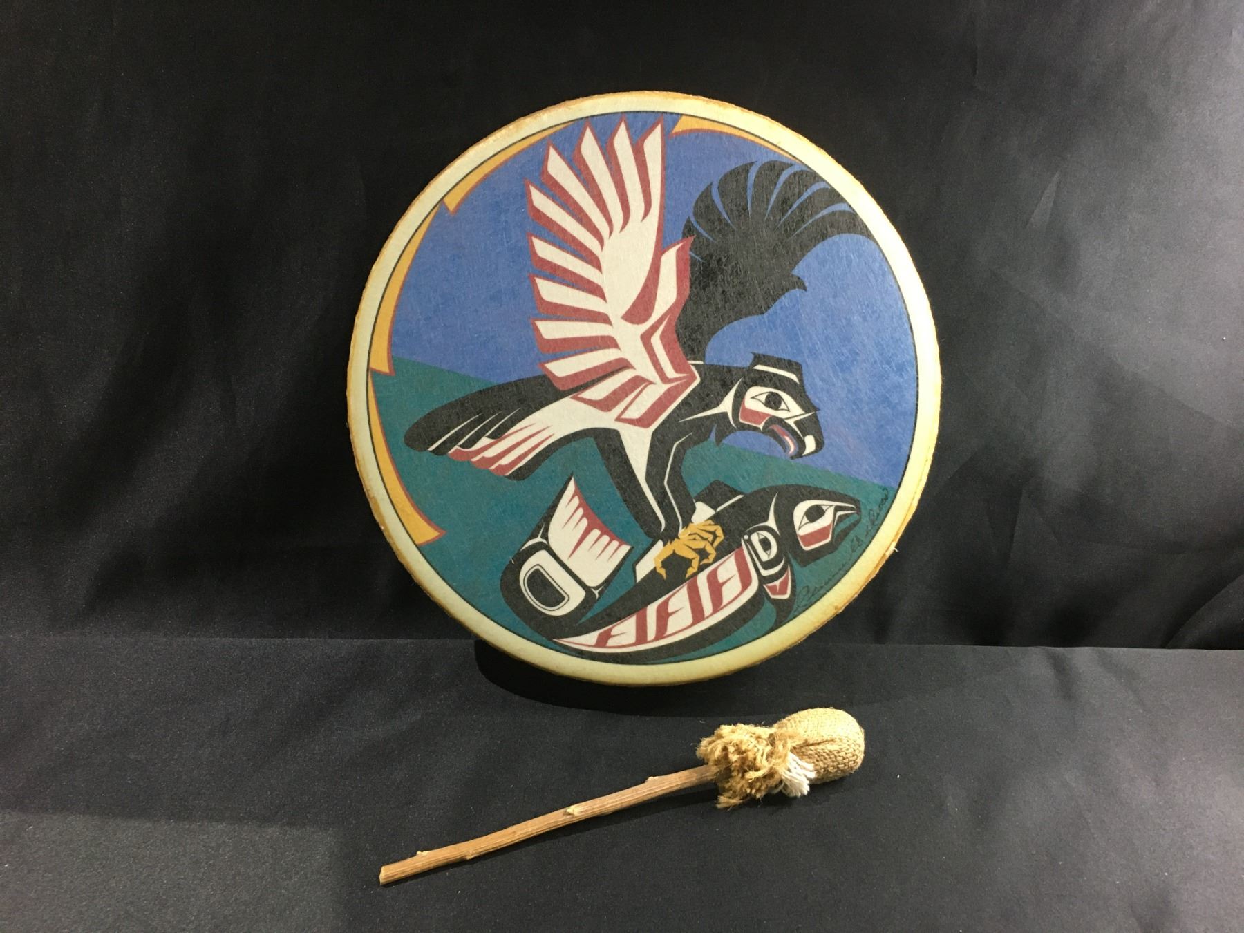 Haida Hand CLARENCE WELLS NORTHWEST HAIDA HAND DRUM WITH MALLET - Able Auctions