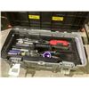 Image 2 : MAXIMUM TOOLBOX WITH CONTENTS INCLUDING; STUD FINDER, RATCHET BITS, WRENCHES & MORE, WIDE BRISTLE