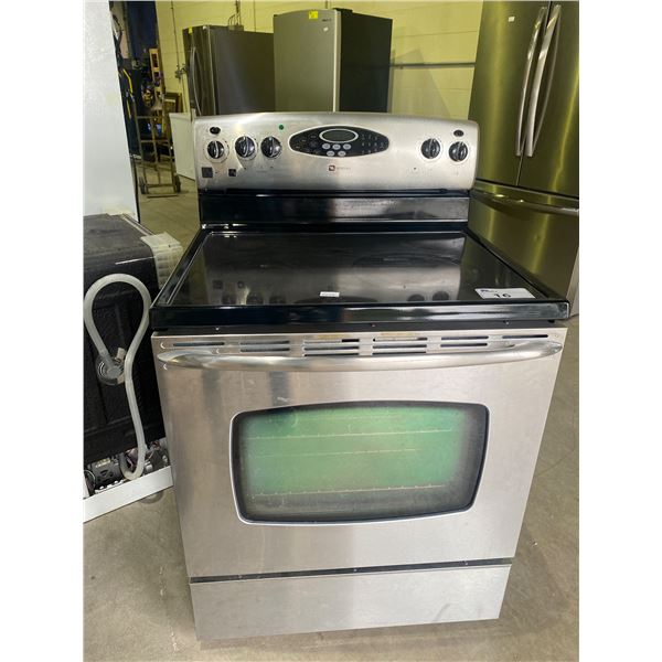 MAYTAG STAINLESS STEEL GLASSTOP 4 BURNER 1 WARMER STOVE WITH CONVECTION OVEN