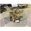 Image 1 : SOLID TEAK ROOT BASE COFFEE TABLE WITH GLASS TOP APPROX 39.5"