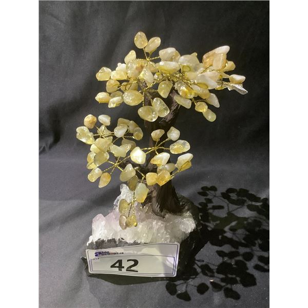 CITRINE CRYSTAL TREE ON AMETHYST GEODE BASE APPROX 10" TALL- RETAIL $1194.98