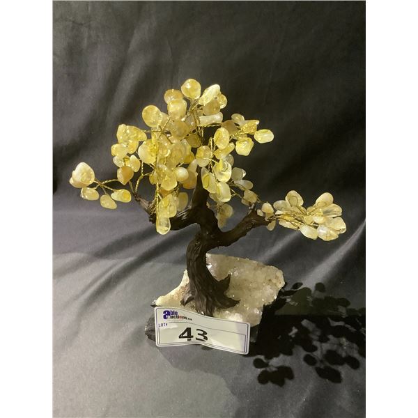 CITRINE CRYSTAL TREE ON CRYSTAL GEODE BASE APPROX 11" TALL- RETAIL $1184.98