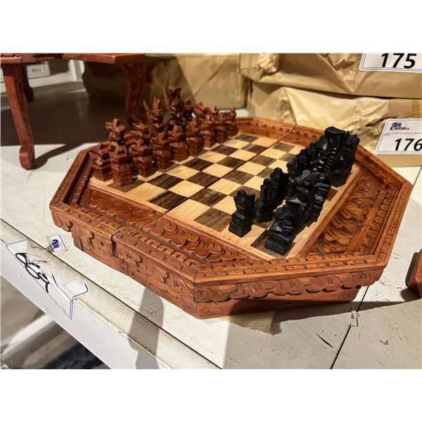 100% HAND-CARVED CHESS SET IMPORTED FROM BALI 13-1/2X13-1/2"