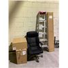 Image 1 : ASSORTED ITEMS INCLUDING: 6FT ALUMINUM STEP LADDER, ROLLER OFFICE CHAIR, PULLOUT FULL HEIGHT