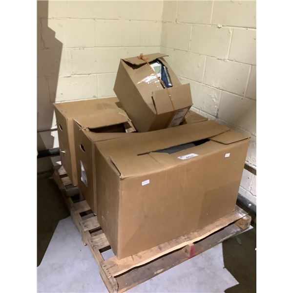 PALLET OF 3 AMC169DX450 ITEMS AND BOX OF ASSORTED TEXTILE SAMPLES