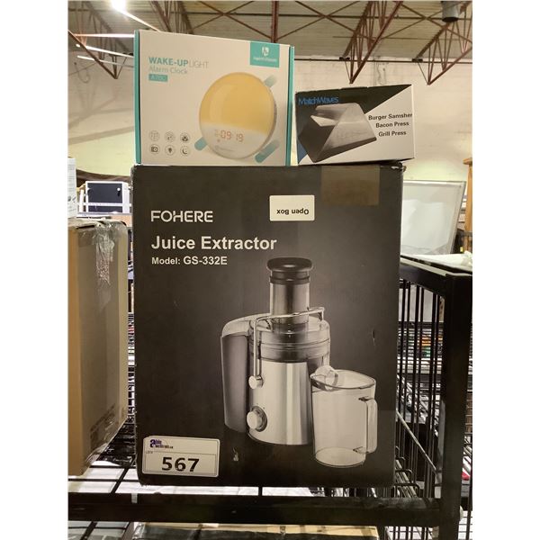 FOHERE JUICE EXTRACTOR, MATCHWAVES GRILL PRESS AND WAKE UP LIGHT ALARM CLOCK