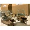 Image 2 : 3 HANDMADE MOLTEN GLASS BOWLS ON TEAK WOOD BASES