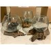 Image 2 : 3 HANDMADE MOLTEN GLASS BOWLS ON TEAK WOOD BASES