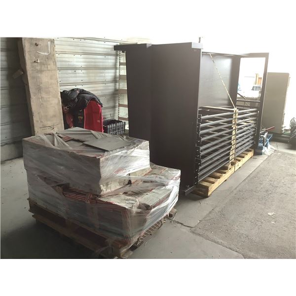 PALLET OF WINSTON TILE DISPLAY RACKS AND ITALIAN 12X12 TILE