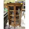 Image 2 : THE BELL FURNITURE CO. ANTIQUE CURVED FRONT OAK CORNER CABINET APPROX 5'X32"