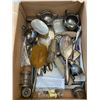 Image 1 : VINTAGE CUTLERY AND SERVING WARE, AND ORNAMENTS, VINTAGE PERSONAL CARE ITEMS (MIRROR, BRUSH, ETC)