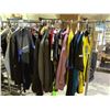 Image 1 : RACK OF ASSORTED CLOTHING INCLUDING; WETSUIT, SUIT JACKET, CYCLING JERSEY & MORE (RACK NOT INCLUDED)