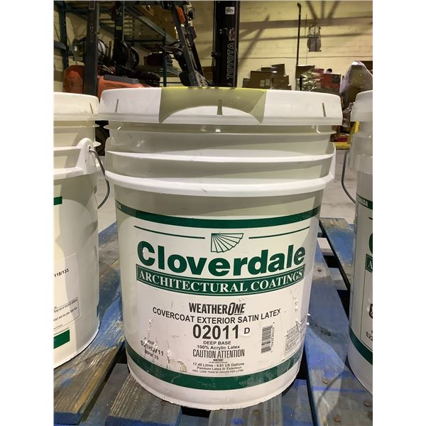 5 GALLON PAIL OF CLOVERDALE ARCHITECTURAL COATING WEATHERONE COVERCOAT EXTERIOR SATIN LATEX 02011 D