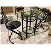 Image 2 : MODERN ROUND GLASS TOP BAR TABLE 36" (SOME SCUFFS) WITH 2 BAR STOOLS