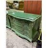 Image 2 : HEAVILY CARVED 5-DRAWER DRESSER WITH GLASS TOP APPROX 32 X 40"