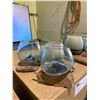 Image 2 : 3 HANDMADE MOLTEN GLASS BOWLS ON TEAK WOOD BASES ONE WITH CANDLE