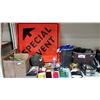 Image 2 : ASSORTED ITEMS INCLUDING; SPECIAL EVENT SIGN, PHONE CASES, CHARGING CORDS, HELMET & MORE