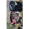 Image 2 : BIN & BOX OF ASSORTED CLOTHING, HANGERS, DEUX LUX BAG & MORE