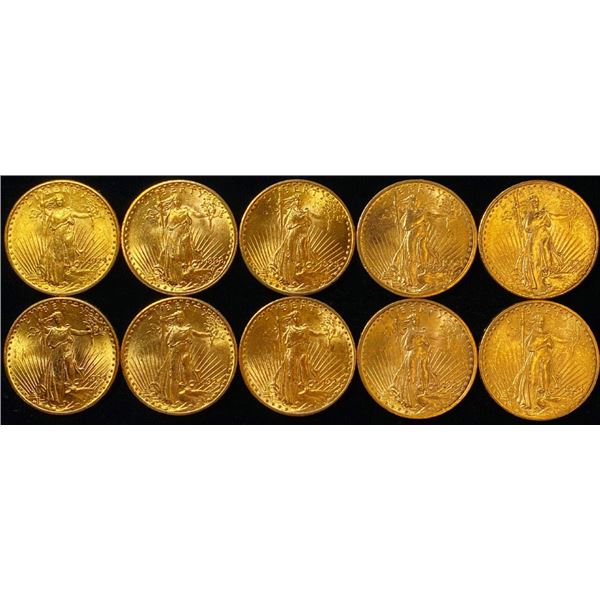 (10) $20.00 Gold St. Gaudens Brilliant Uncirculated