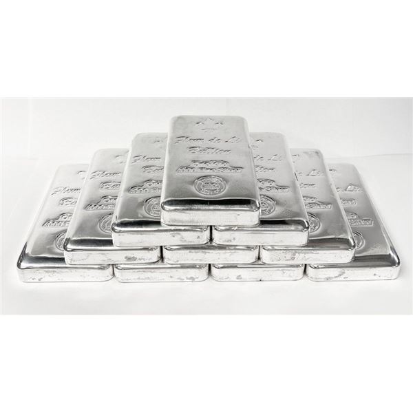 Fleur De Lis Poured .999 Silver Proof Kilo Bars (10-bars)