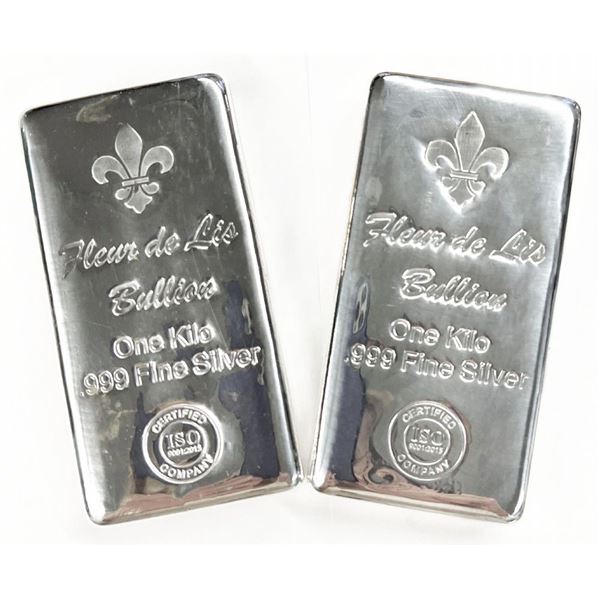 Fleur De Lis Poured .999 Silver Proof Kilo Bars (2-bars)