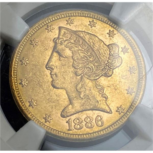 1886-S Gold $5 Liberty Head NGC MS62