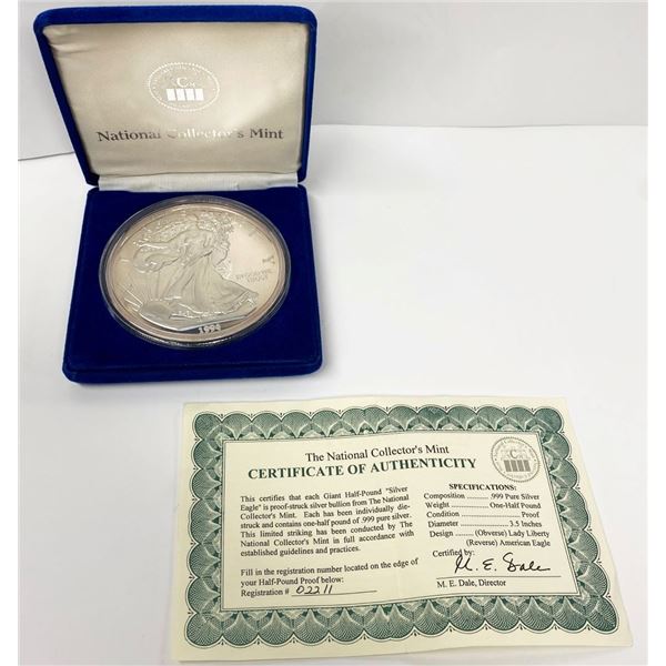 Giant Half Pound 1994 Proof American Silver Eagle Design COA