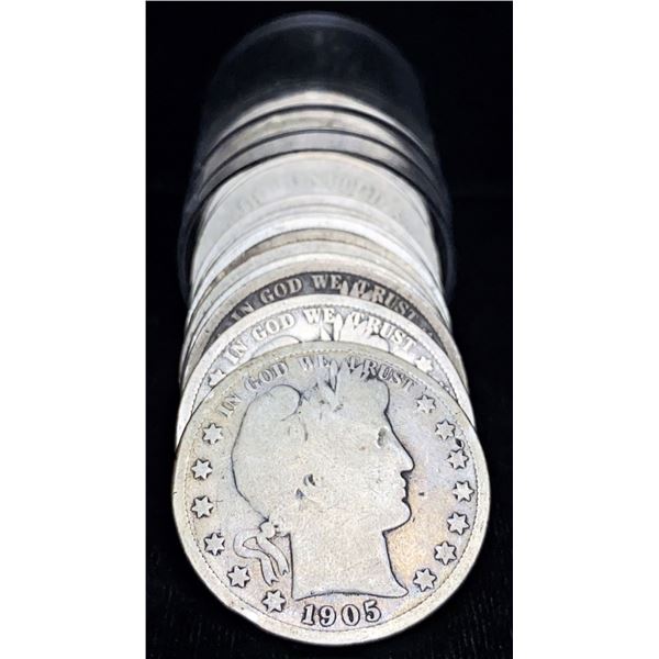Roll (20-coins) Average Circulated Barber Silver Half Dollars