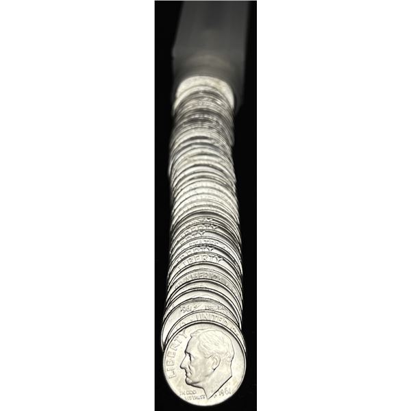1961-D Mint Condition 90% Silver Dime Roll (50-Coins)