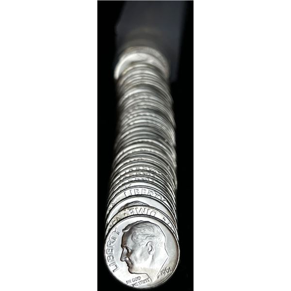 1961 Mint Condition 90% Silver Dime Roll (50-Coins)
