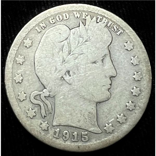 Rare Date 1915-S Barber 90% Silver Quarter