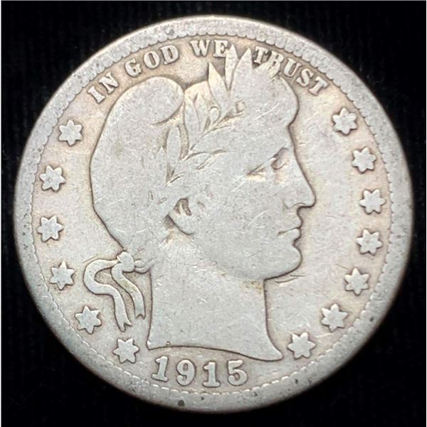 Rare Date 1915-S Barber 90% Silver Quarter