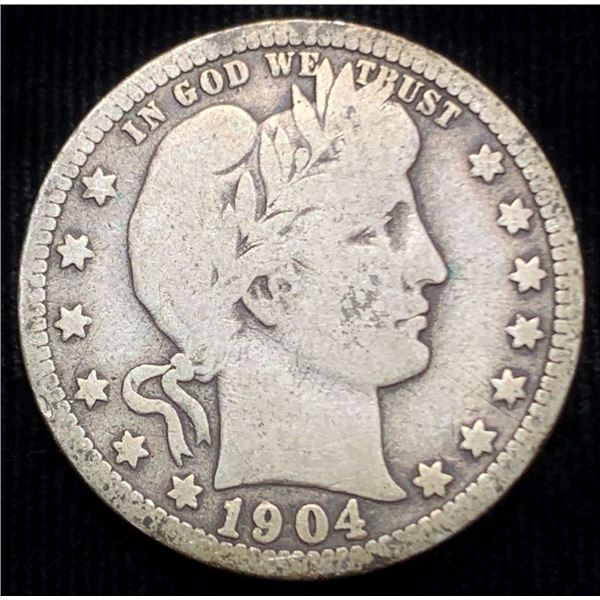 Rare Date 1904-O Barber 90% Silver Quarter