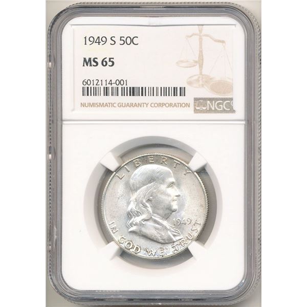 1949-S Franklin Silver Half Dollar NGC MS65