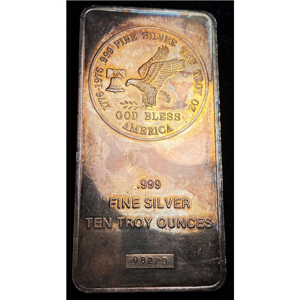Vintage Toned Tri-State Mint 10 ozt .999 Silver Bar