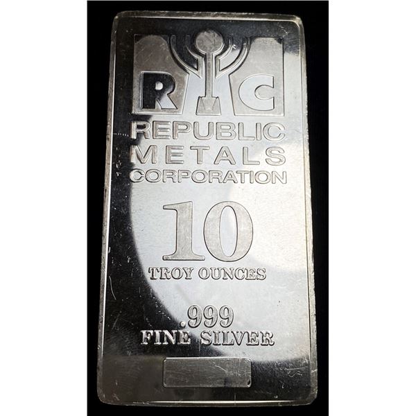 Republic Metals Corporation 10 ozt .999 Silver Bar