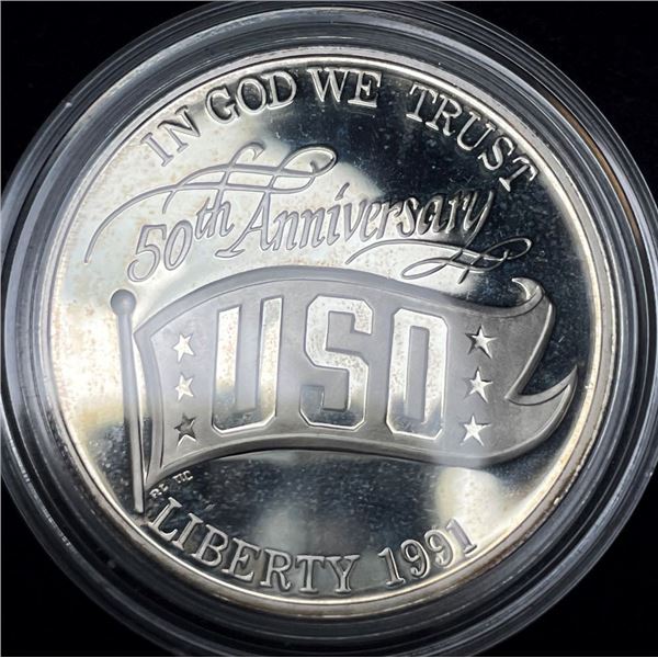 1991-S USO 50th Anniversary U.S. Proof Silver Commemorative Dollar MS69