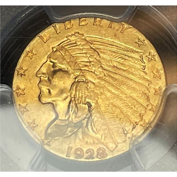 1928 Gold $2.50 Indian Head PCGS MS62